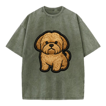 Shih Tzu - Minimalist fluffy design with - Vintage T-shirt - Army Green
