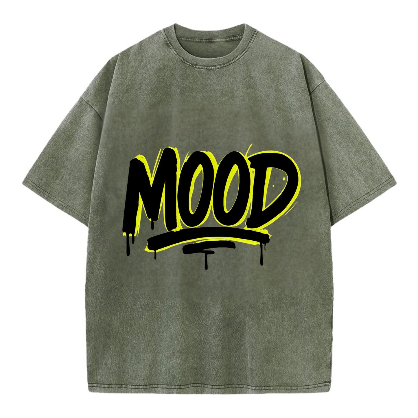 Bold typography design - "MOOD" - current state, feeling it - Vintage T-shirt - Army Green