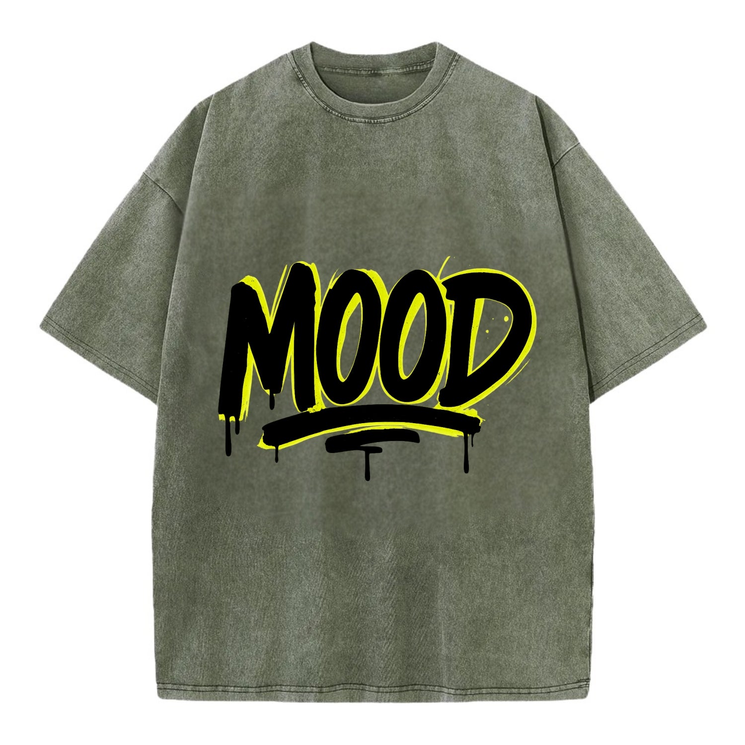 Bold typography design - "MOOD" - current state, feeling it - Vintage T-shirt - Army Green