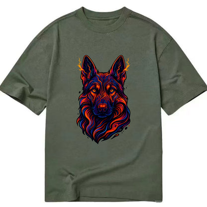 Alert German Shepherd with cyber circuit patterns in the fur, neon orange and - Classic T-shirt - Army Green