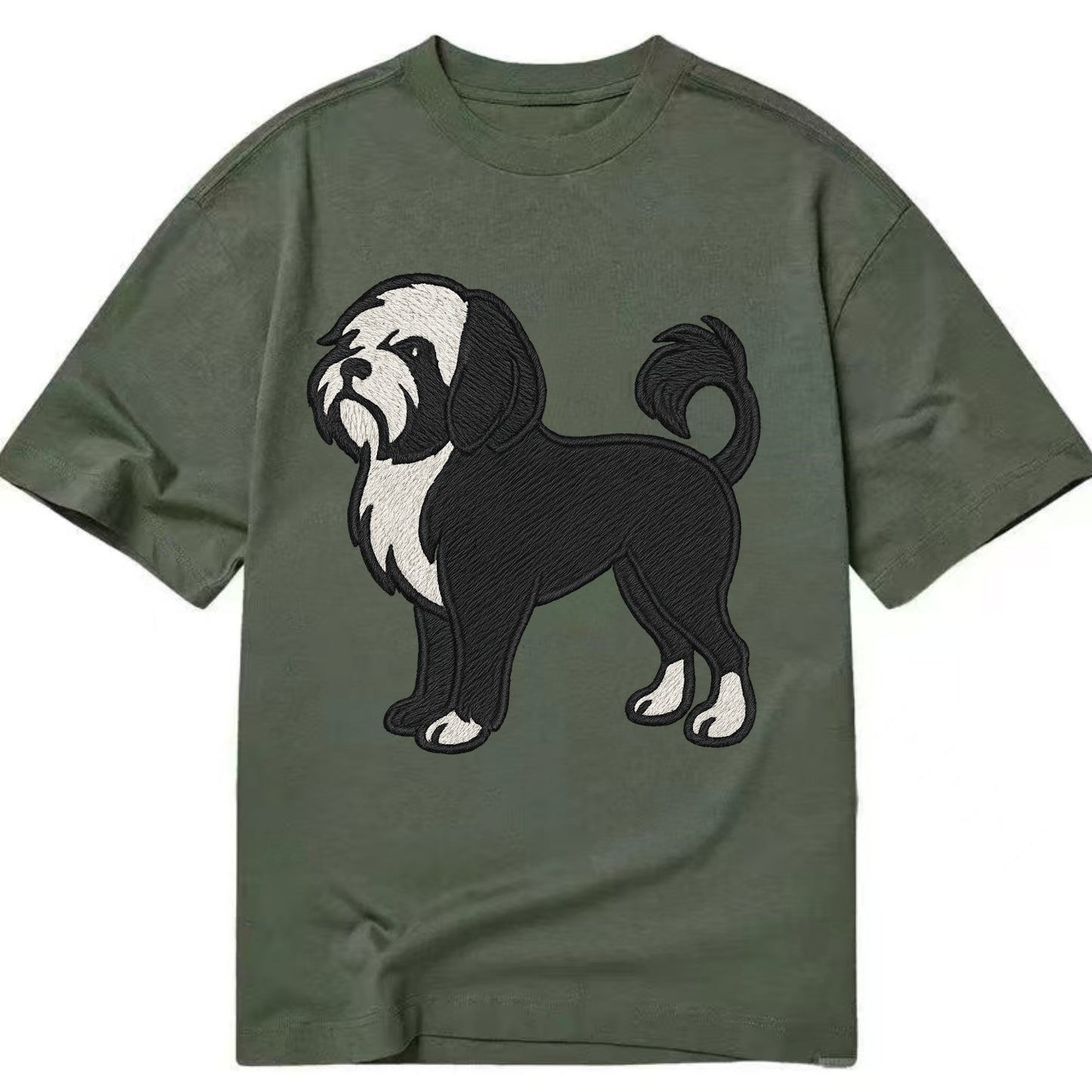 Löwchen - Black and white lion trim embr - Classic T-shirt - Army Green