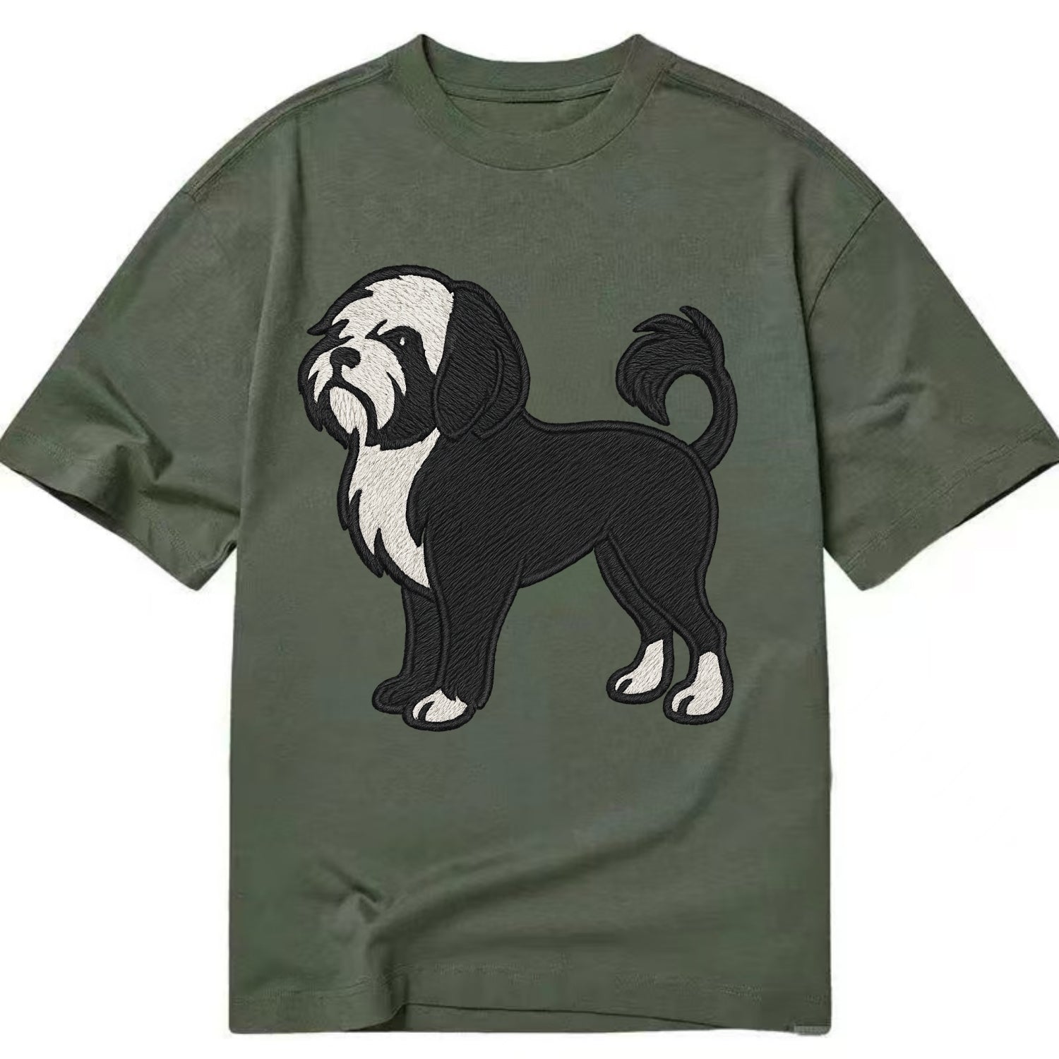 Löwchen - Black and white lion trim embr - Classic T-shirt - Army Green