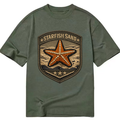 STARFISH SAND - sea star in orange and tan , beachcomber - Classic T-shirt - Army Green