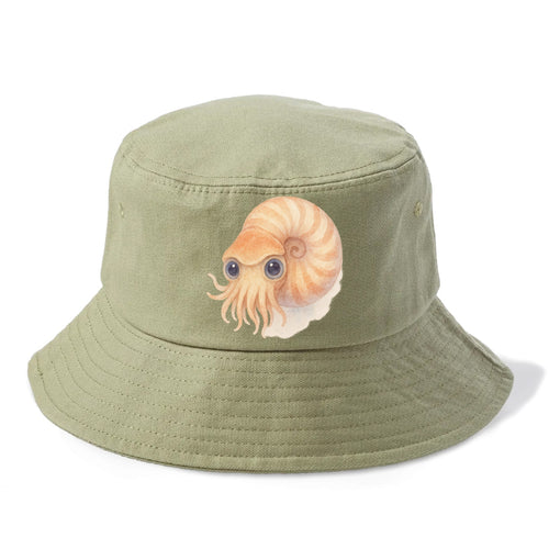 Baby Nautilus - spiral shell, tentacles peeking, ancient eyes, front-facing, living - Bucket Hat