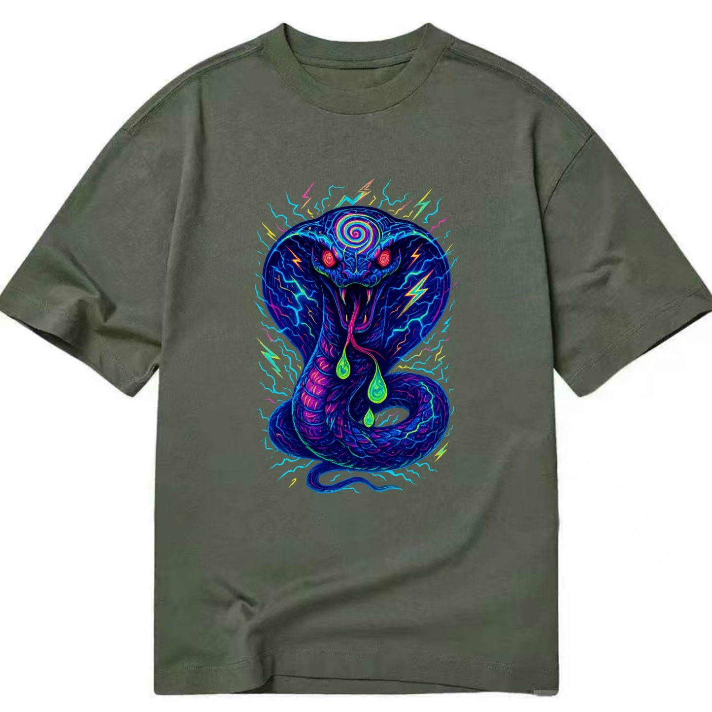 Mesmerizing cobra with hypnotic spiral patterns in the hood, scales that shimmer - Classic T-shirt - Army Green