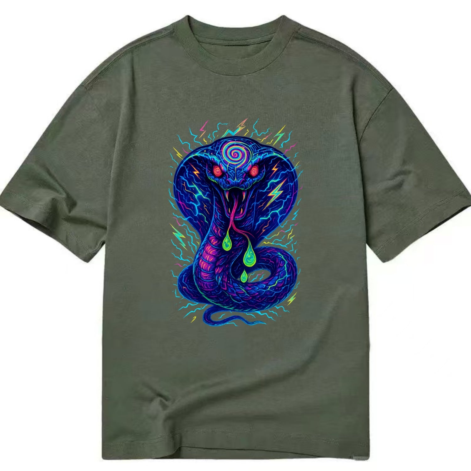 Mesmerizing cobra with hypnotic spiral patterns in the hood, scales that shimmer - Classic T-shirt - Army Green