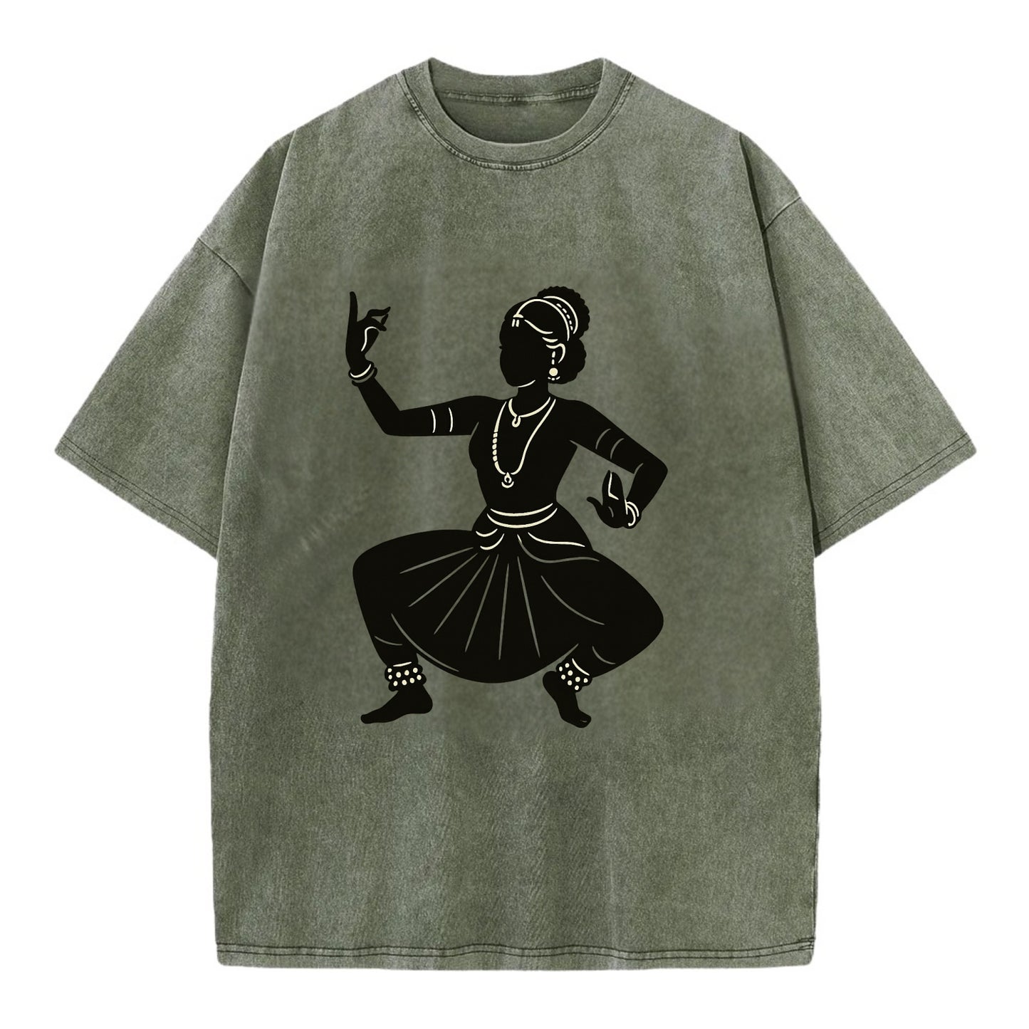 Bharatanatyam classical Indian pose - Vintage T-shirt - Army Green
