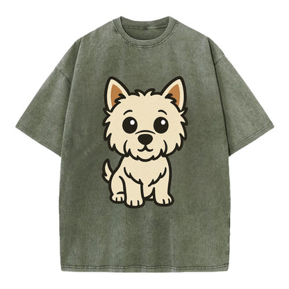 West Highland White Terrier - Alert standing pose - Vintage T-shirt - Army Green