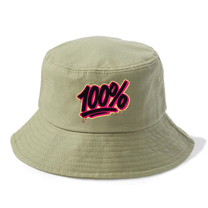 Bold typography design - "100%" - all in, fully committed - Bucket Hat - Army Green