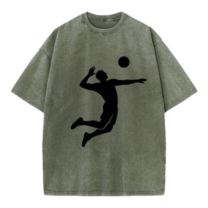 Volleyball player spiking ball - Vintage T-shirt - Army Green
