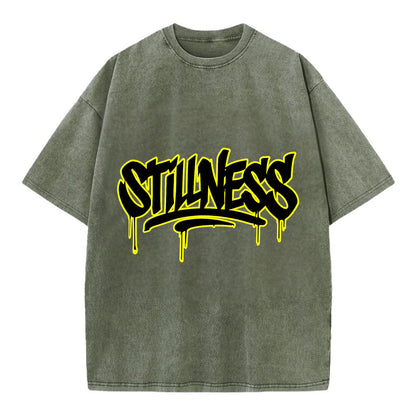 Bold typography design - "STILLNESS" - quiet power, peaceful presence - Vintage T-shirt - Army Green