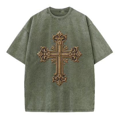 Victorian Cross  - Vintage T-shirt - Army Green