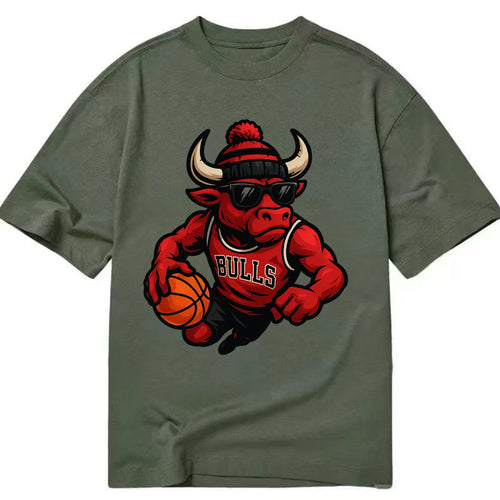 Chicago Bull wearing Bulls red and black beanie with horns design and wayfarer - Classic T-shirt