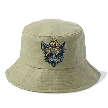 Austin Bat wearing Austin beanie with pom pom and wayfarer sunglasses - Bucket Hat - Army Green