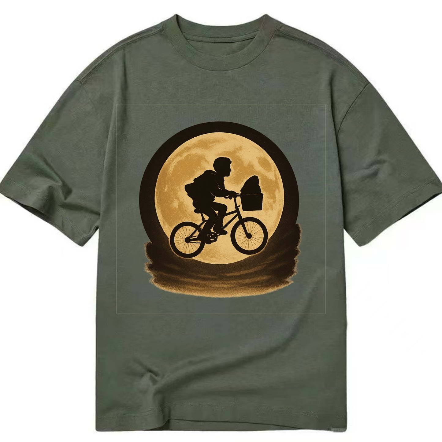boy with bicycle flying across full moon with silhouette - Classic T-shirt - Army Green