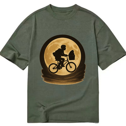 boy with bicycle flying across full moon with silhouette - Classic T-shirt - Army Green