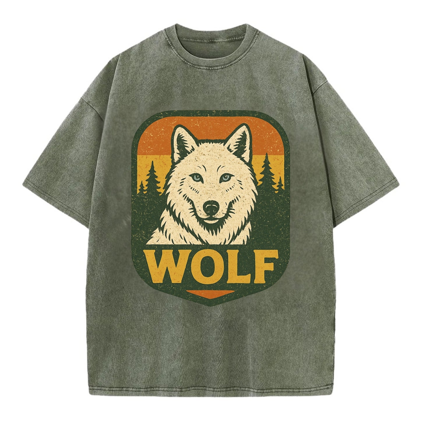 Arctic White Wolf  - Vintage T-shirt - Army Green