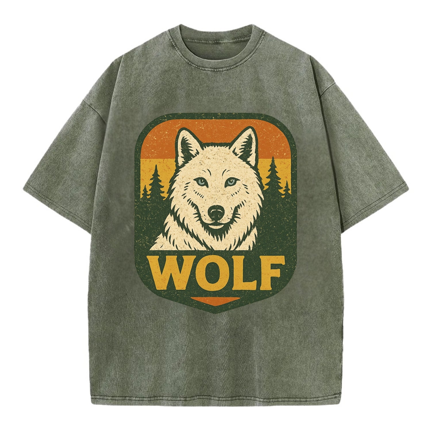 Arctic White Wolf  - Vintage T-shirt - Army Green