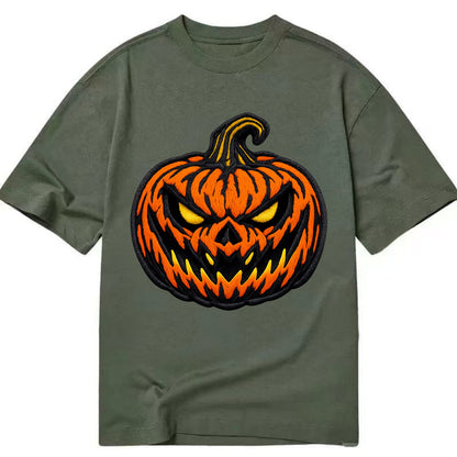 HALLOWEEN PUMPKIN - jack o lantern in orange and black , spooky - Classic T-shirt - Army Green