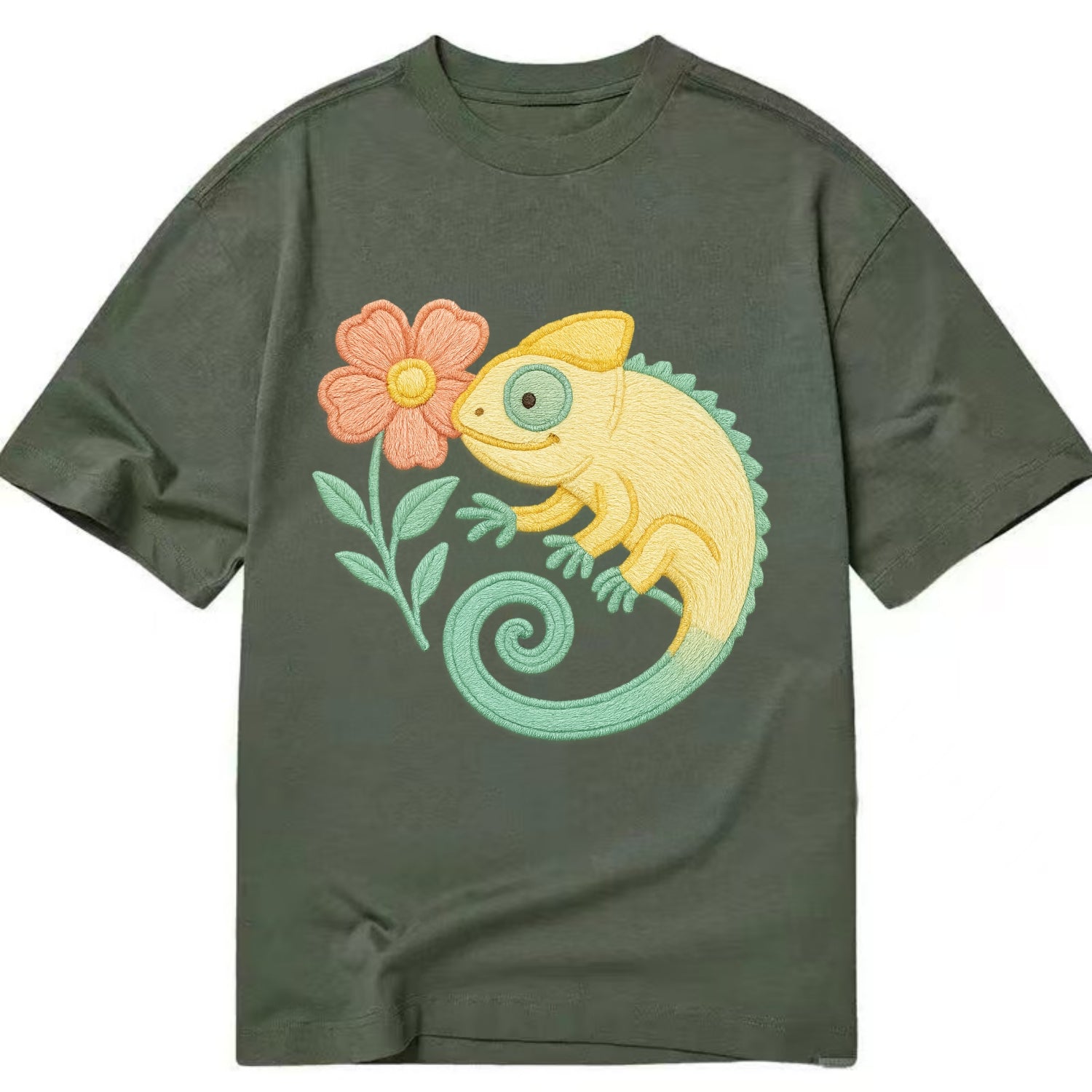 Yellow Chameleon - Classic T-shirt - Army Green