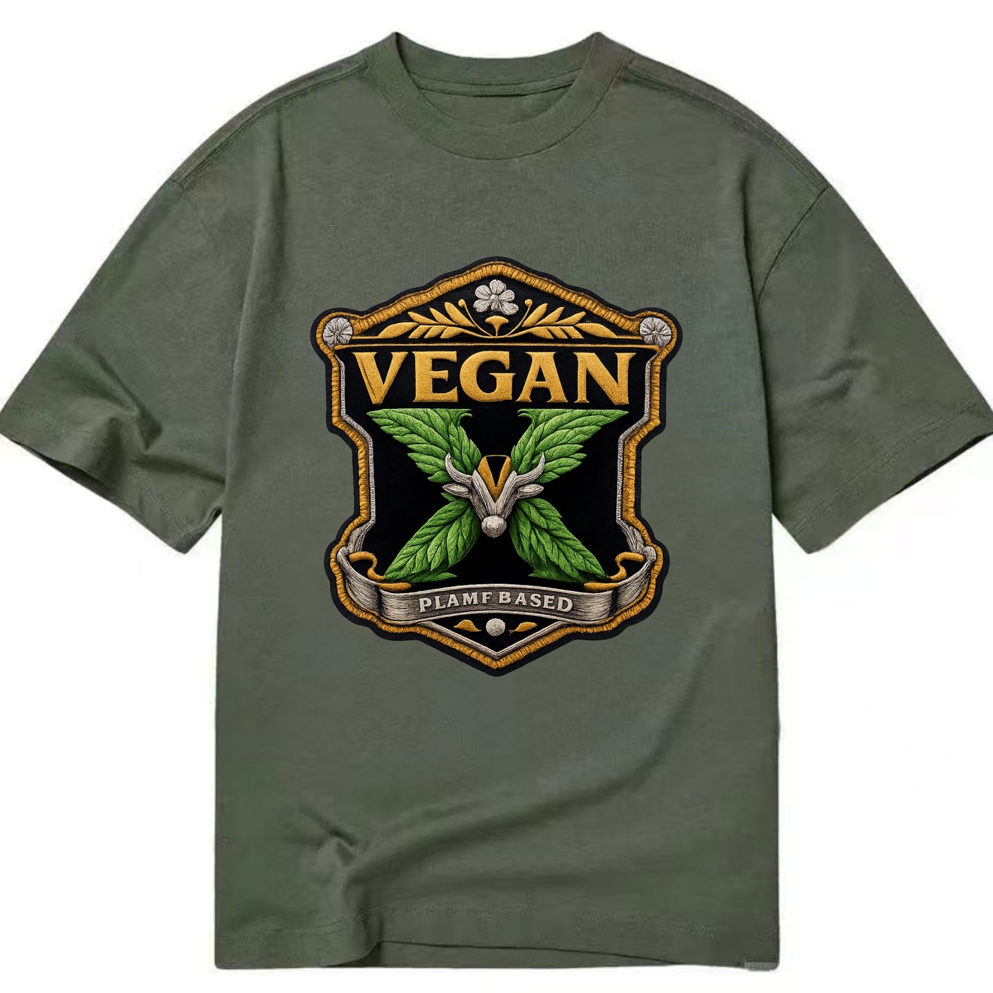 VEGAN X - plant-based symbol in green , animal rights - Classic T-shirt - Army Green