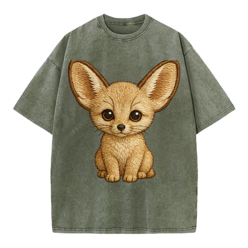 Baby Fennec Fox - huge ears, cream fur, large dark eyes, front-facing, desert baby - Vintage T-shirt