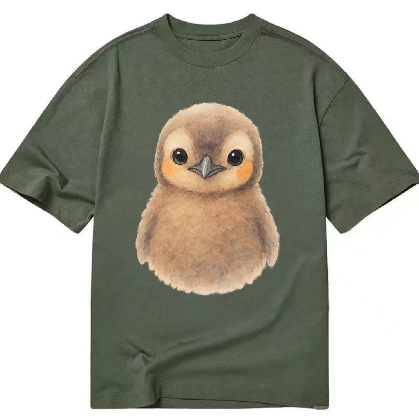 Baby King Penguin - orange cheek patches, fluffy brown, large eyes, front-facing, - Classic T-shirt - Army Green