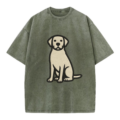Goldador - Golden Lab mix sitting pose - Vintage T-shirt - Army Green