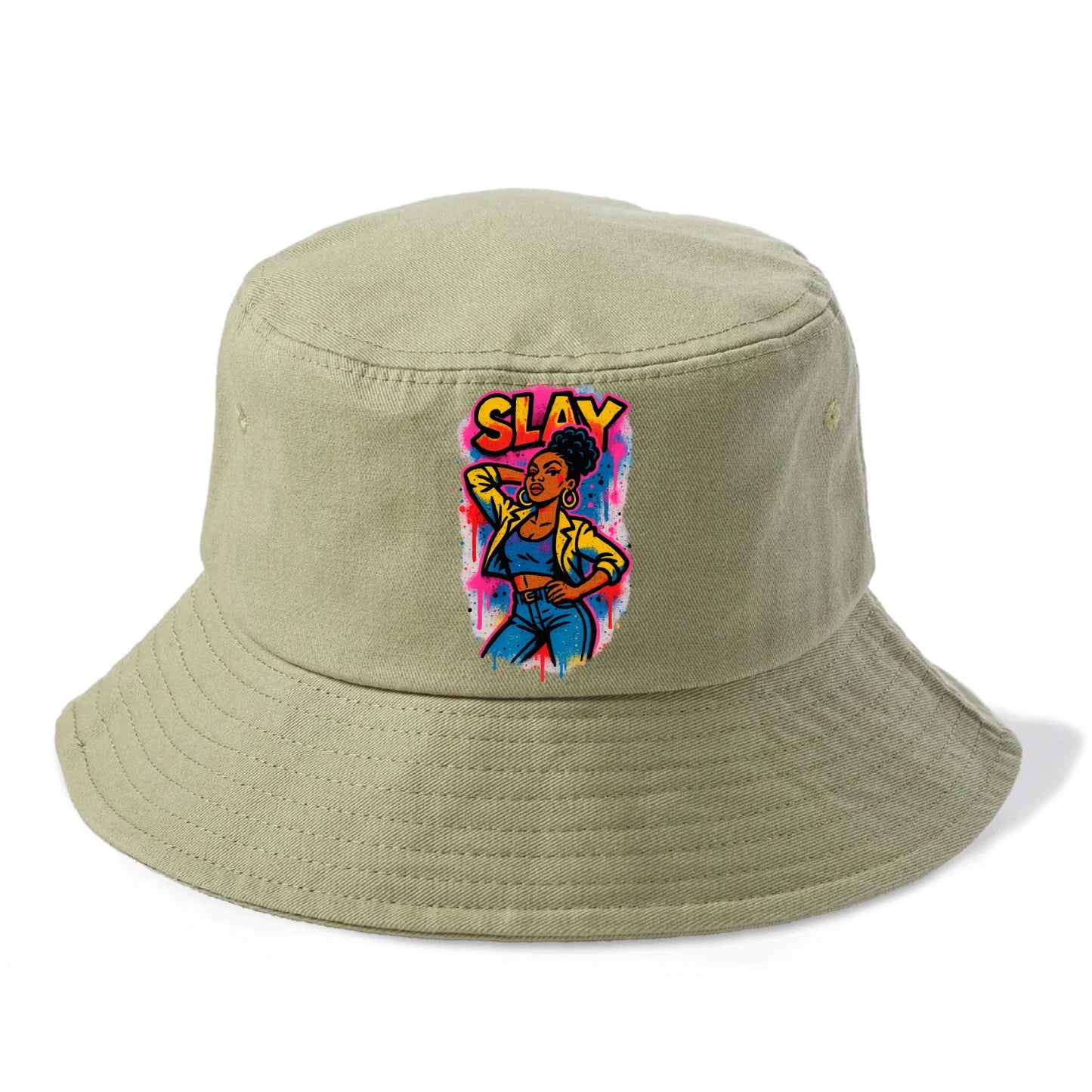 Empowered figure striking confident pose - "slay" culture, fierce and fabulous energy - Bucket Hat - Army Green
