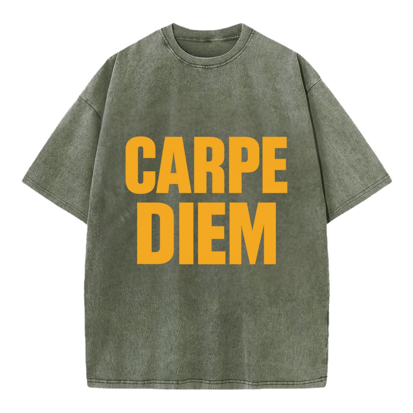 Bold typography design - "CARPE DIEM" - seize the day - Vintage T-shirt - Army Green