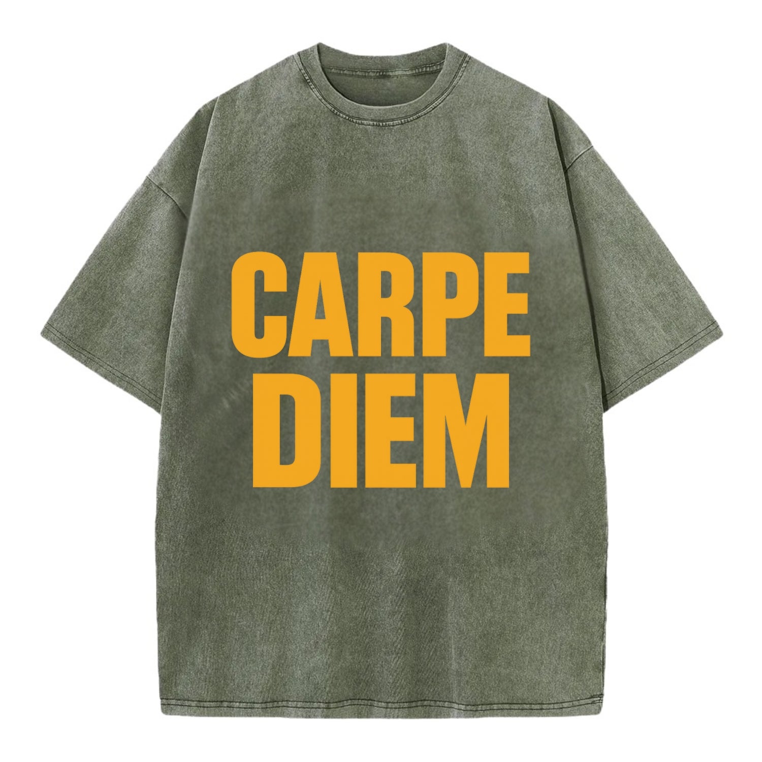 Bold typography design - "CARPE DIEM" - seize the day - Vintage T-shirt - Army Green