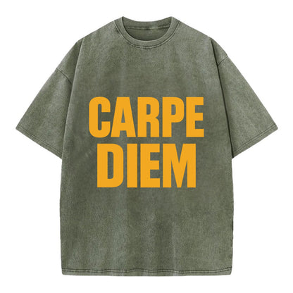Bold typography design - "CARPE DIEM" - seize the day - Vintage T-shirt - Army Green