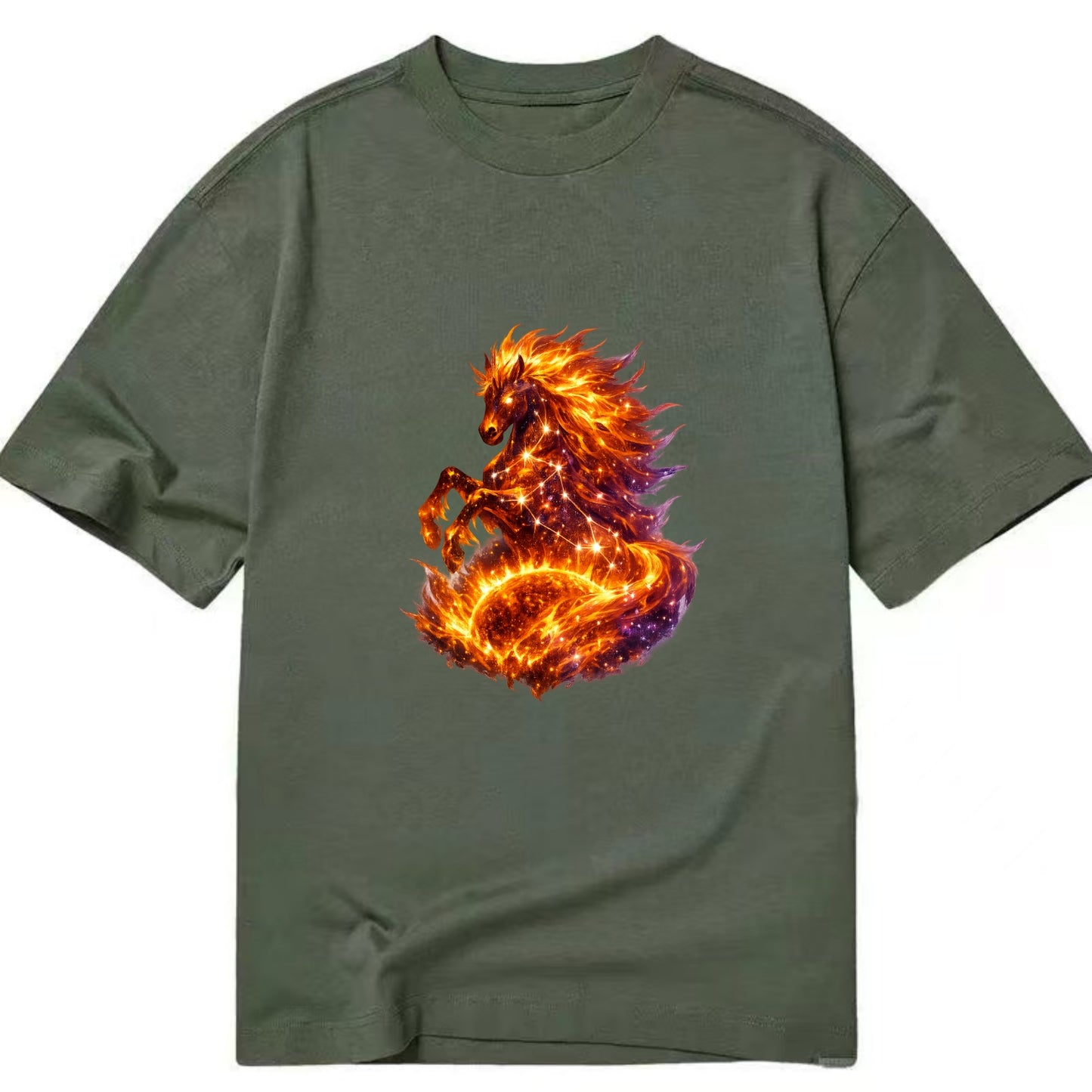 SOLAR FLARE | Horse emerging from the sun | Solar corona mane | Star power | - Classic T-shirt - Army Green