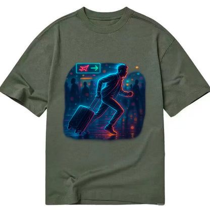 person running with luggage through crowded airport terminal - Classic T-shirt - Army Green