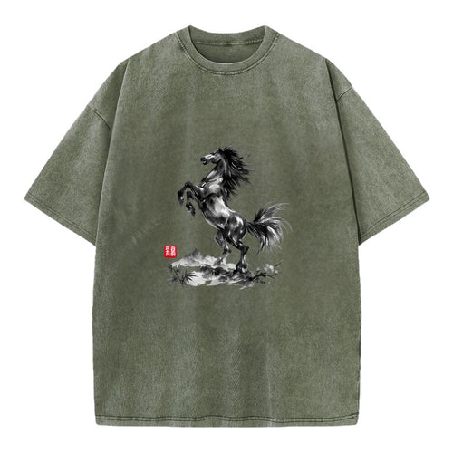 WILD STALLION | Powerful stallion rearing up | Windswept mane and tail | Mountain - Vintage T-shirt