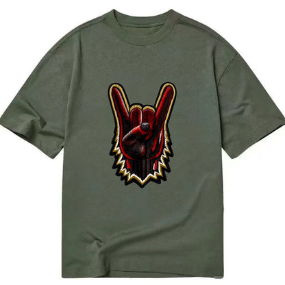 ROCK HAND HORNS - devil horns hand gesture in black and red , metal music - Classic T-shirt - Army Green