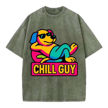 Super relaxed dog character lounging unbothered - "Chill Guy" meme energy, laid - Vintage T-shirt - Army Green