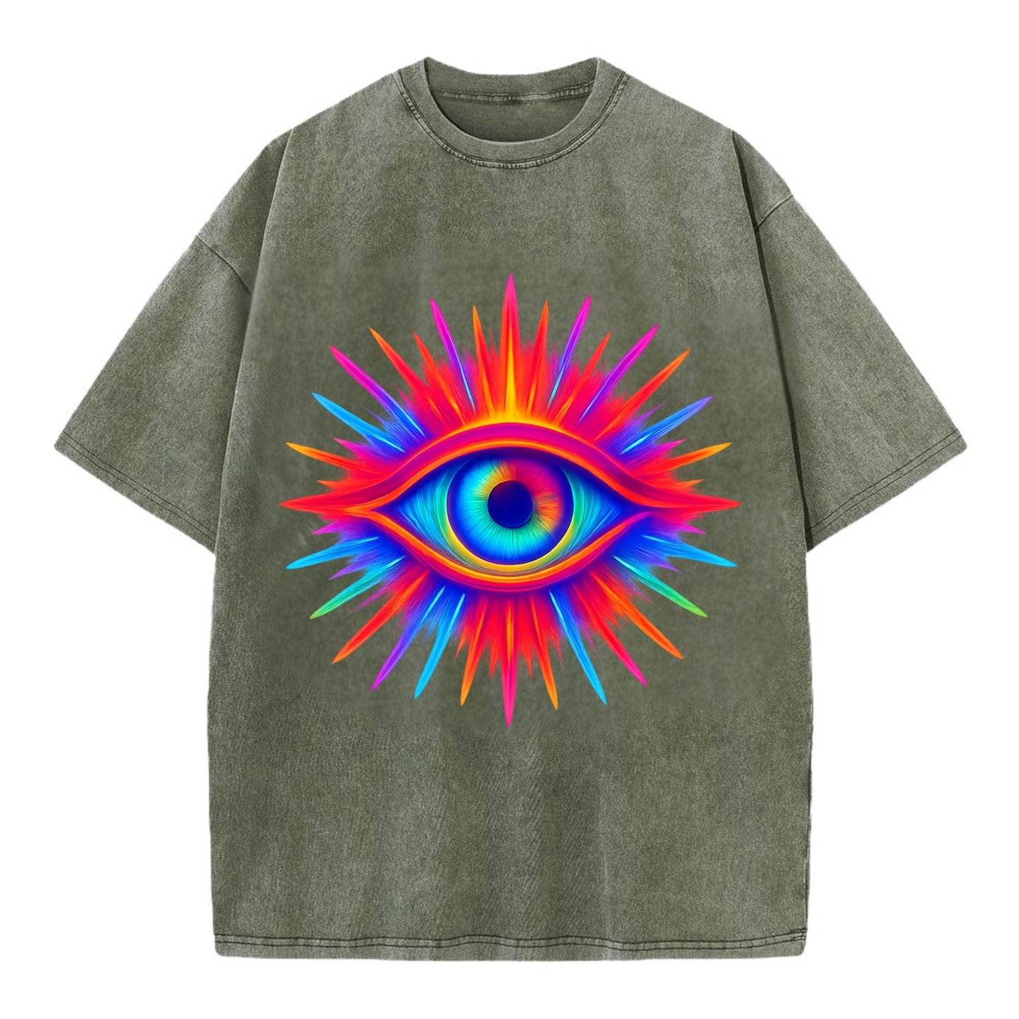 Rainbow Third Eye - Prismatic eye radiat Vintage T-shirt - Army Green