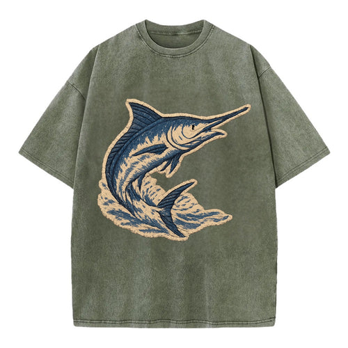 SWORDFISH MARLIN - leaping marlin in blue and silver , sport fishing - Vintage T-shirt