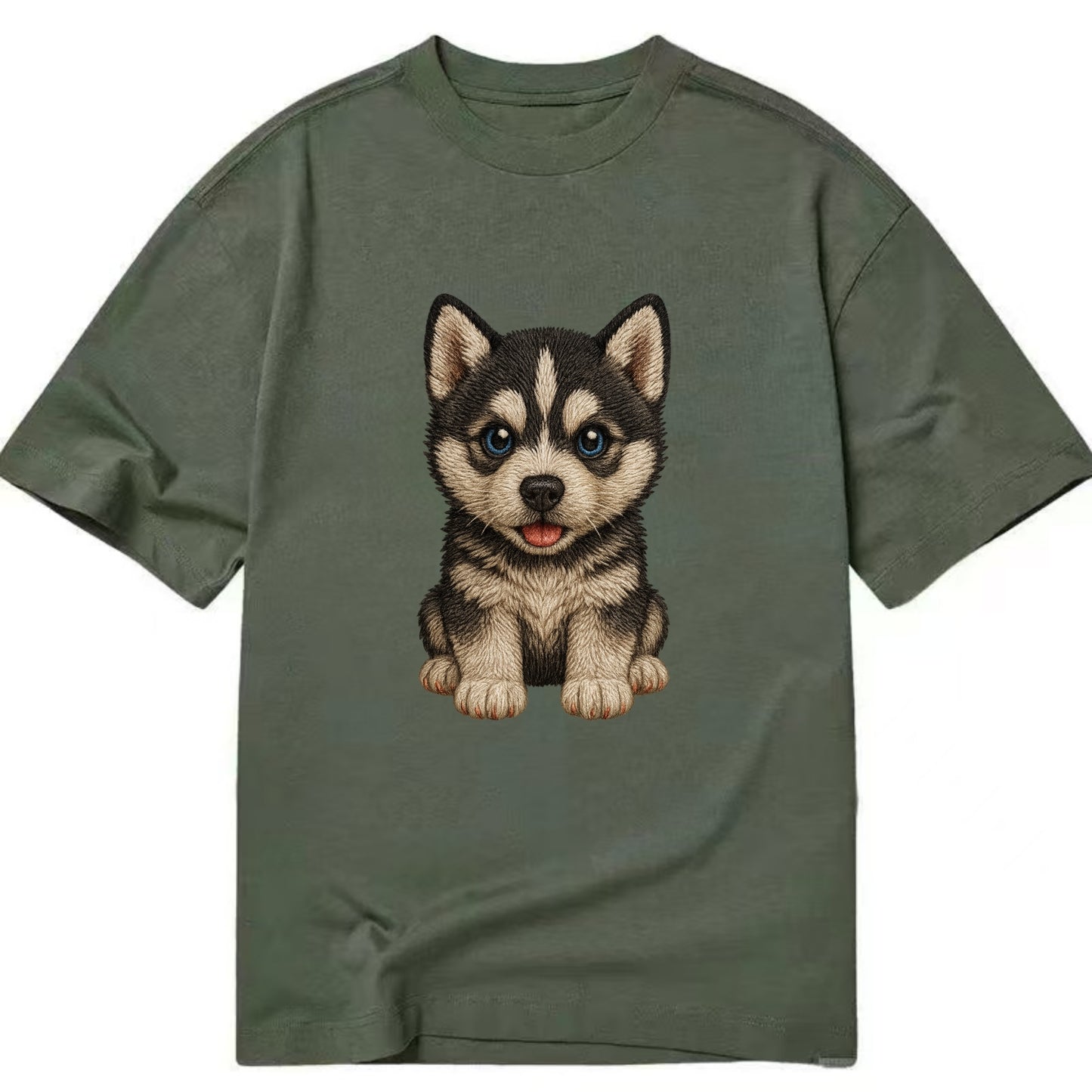 Baby Siberian Husky Puppy - blue or bi-colored eyes, fluffy coat, wolf-like, - Classic T-shirt - Army Green