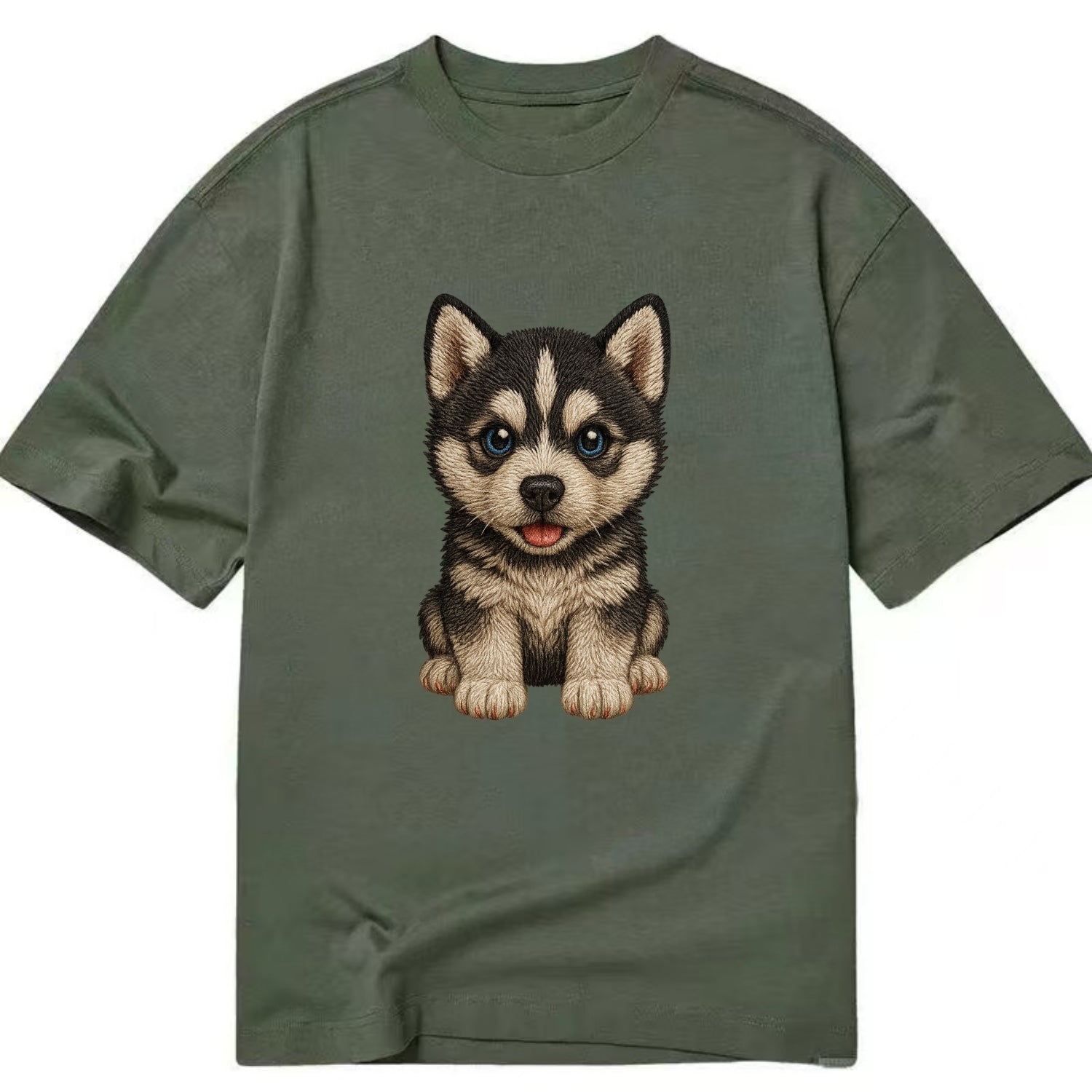 Baby Siberian Husky Puppy - blue or bi-colored eyes, fluffy coat, wolf-like, - Classic T-shirt - Army Green