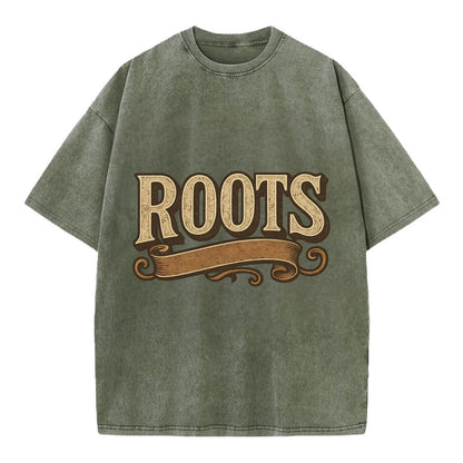 Bold typography design - "ROOTS" - where you come from, heritage - Vintage T-shirt - Army Green