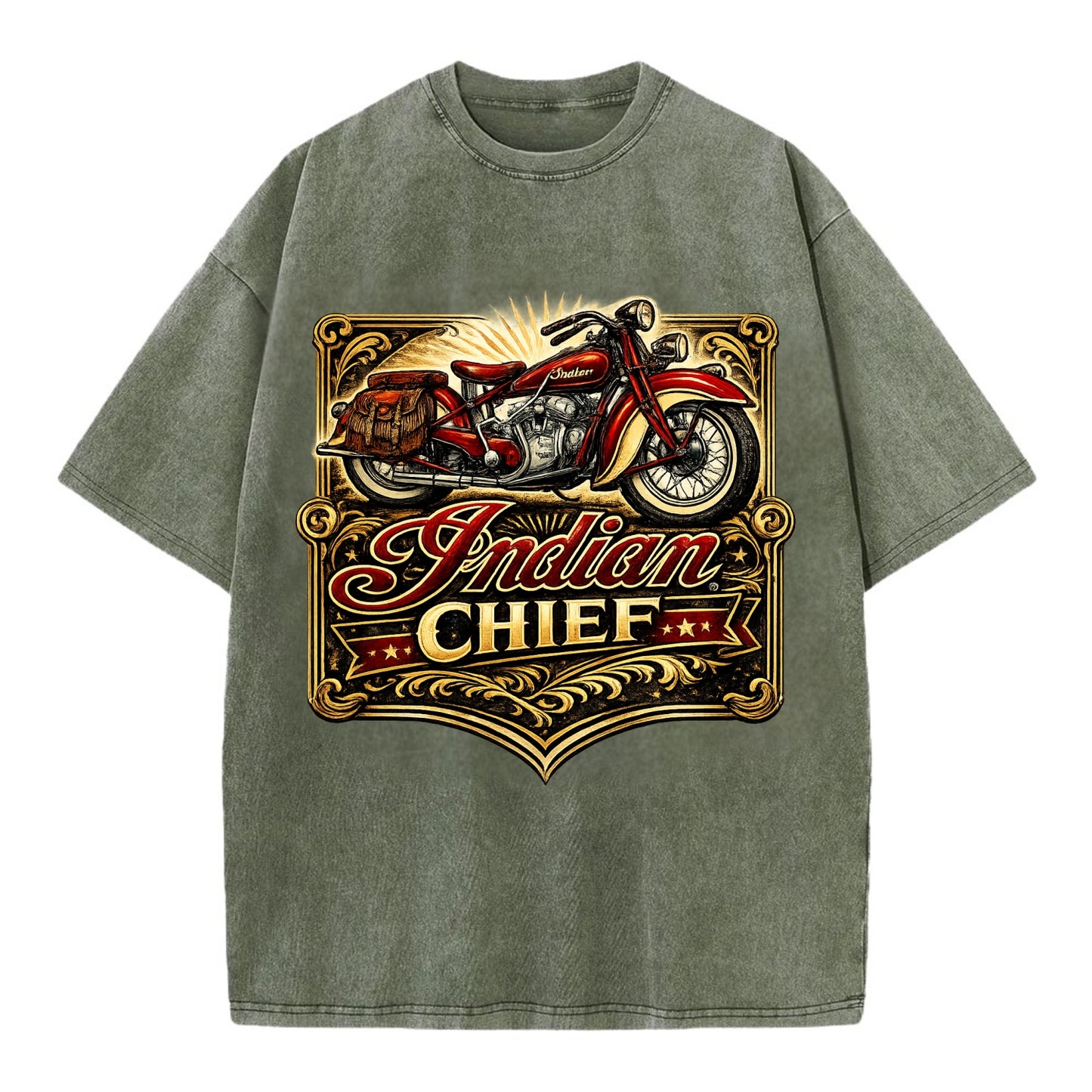 Classic Indian Chief - Vintage T-shirt - Army Green