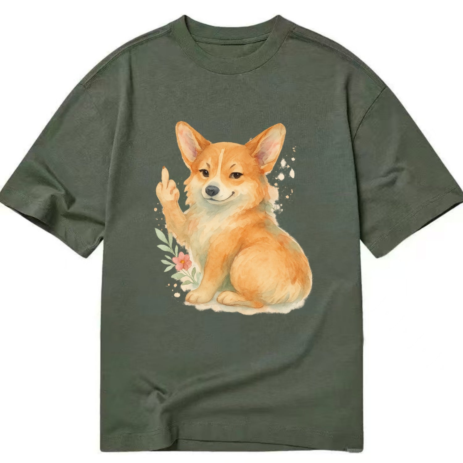 Corgi short legs and fluffy butt, one stubby paw up with sass - Classic T-shirt - Army Green