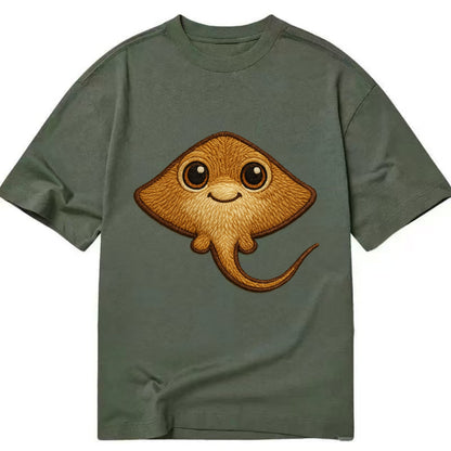 Baby Stingray - flat body, long tail, eyes on top, front-facing, friendly - Classic T-shirt - Army Green