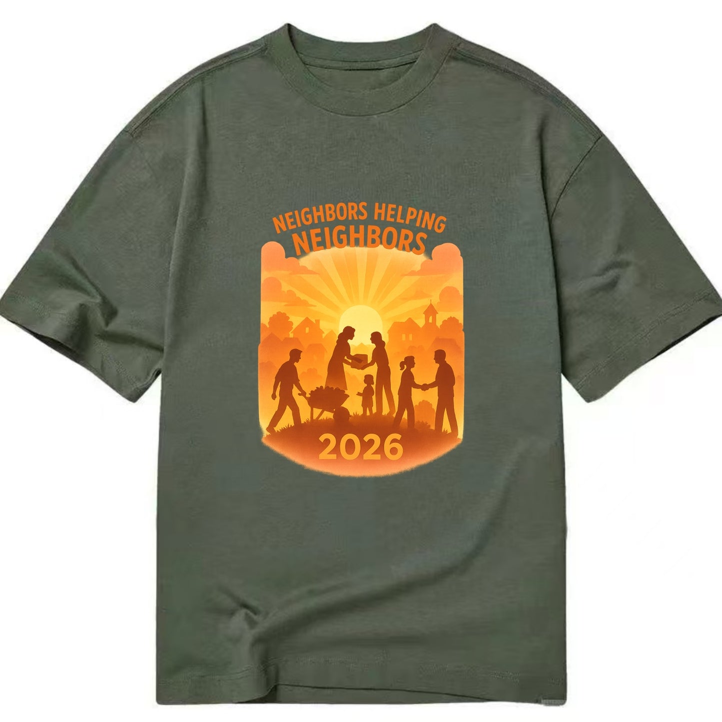 Local communities thriving with shared resources - "Neighbors Helping Neighbors" - Classic T-shirt - Army Green