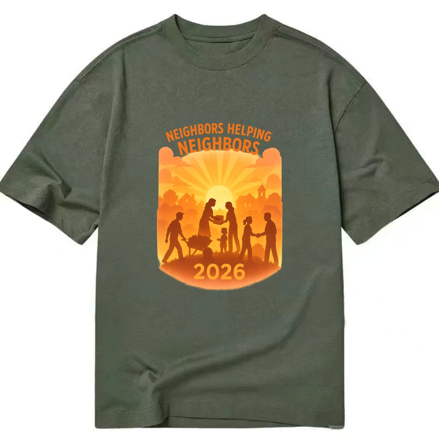 Local communities thriving with shared resources - "Neighbors Helping Neighbors" - Classic T-shirt - Army Green