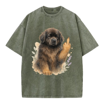 Newfoundland fluffy bear-like with webbed paws, massive gentle paw up - Vintage T-shirt - Army Green