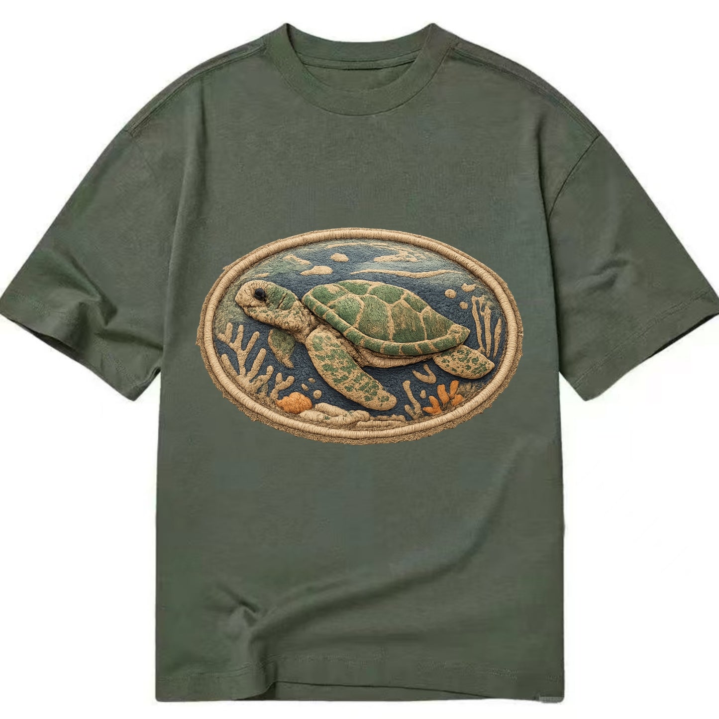 SEA TURTLE - swimming turtle in green and blue , ocean life - Classic T-shirt - Army Green