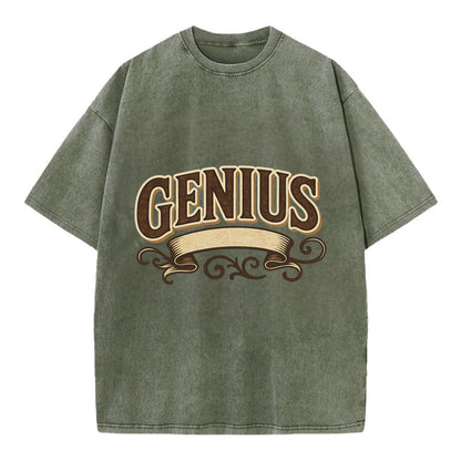 Bold typography design - "GENIUS" - exceptional intelligence, brilliance - Vintage T-shirt - Army Green